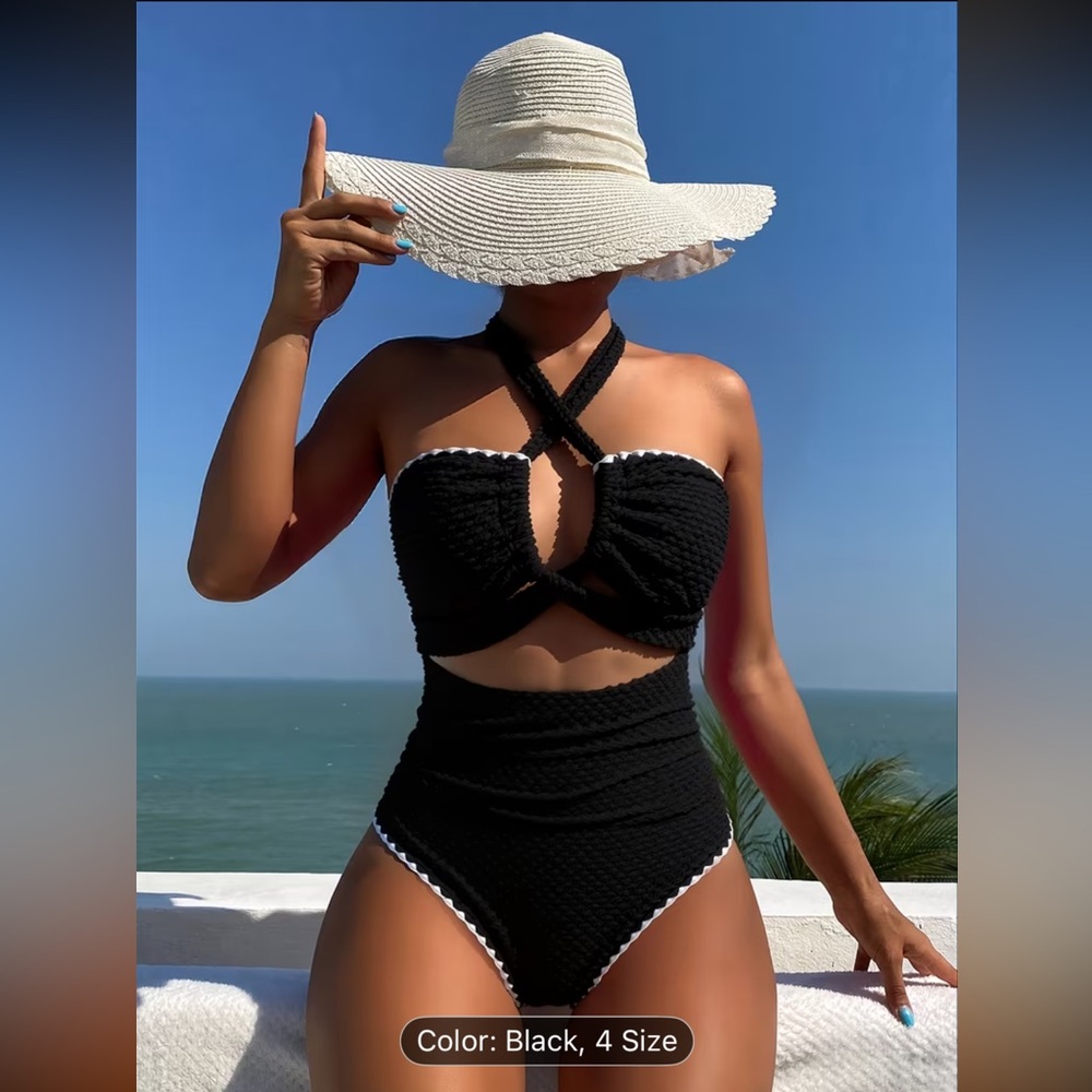 Stylish Black & White One Piece Swimsuit